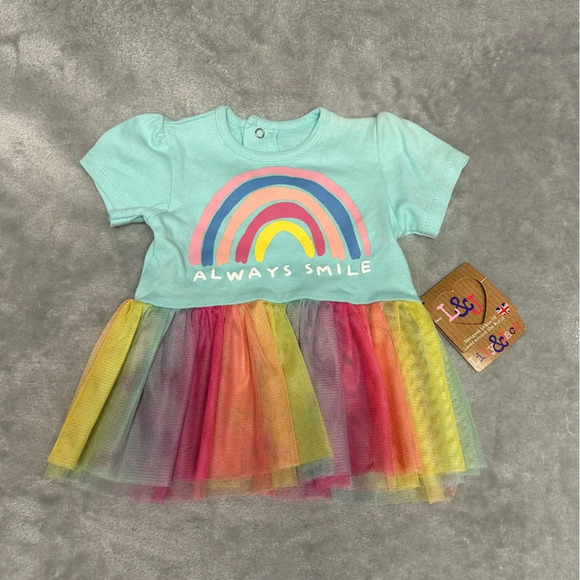 Jack & Lily - NWT -short sleeve rainbow tulle baby dress. Size 3-6 mo - Picture 1 of 3